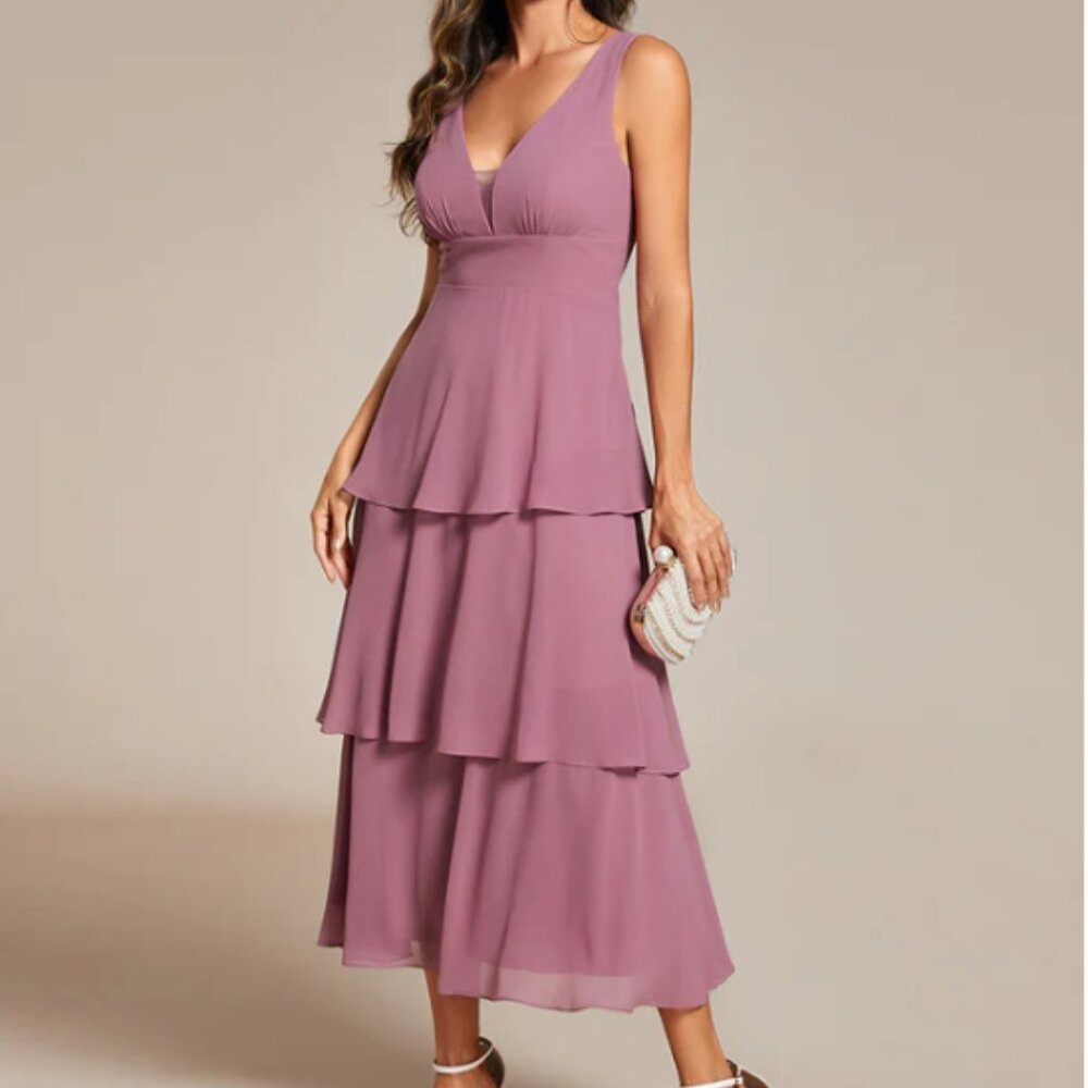 Spaghetti Strap Tiered Ruffle Hem Midi Length Dress Size 8